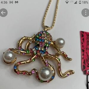(RARE VINTAGE) Betsey Johnson-  Multicolor Rhinestone Octopus Necklace